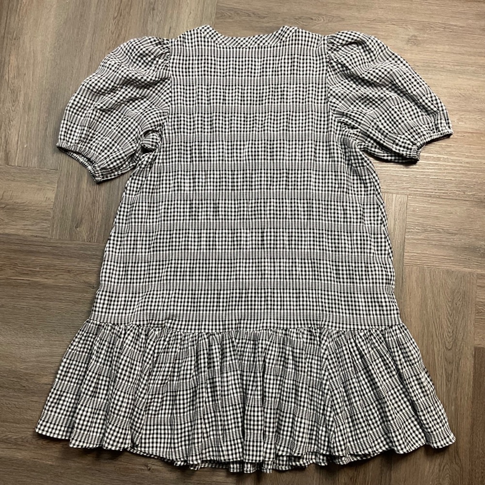 Calvin Klein Gingham Ruffle Hem Babydoll Dress Womens 14 Black White Cottagecore - Picture 3 of 8